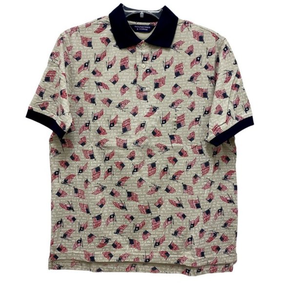 Roundtree & Yorke Men's USA Flag Polo Shirt Size L or XL BEIGE - New With Tag - Picture 10 of 11